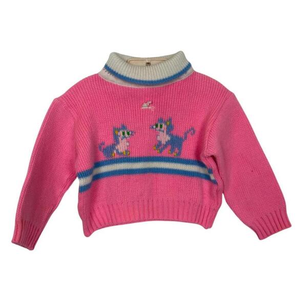 Vintage Tiny Tots Original Knit Hot Pink Kitten Sweater (check measurements) - Picture 1 of 6